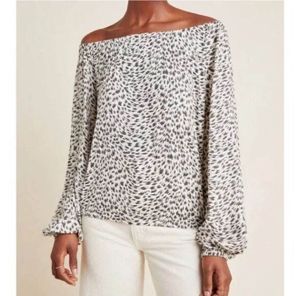 Anthropologie Womens Top Size S Cascais Off Shoulder Leopard‎ Print - Picture 3 of 12